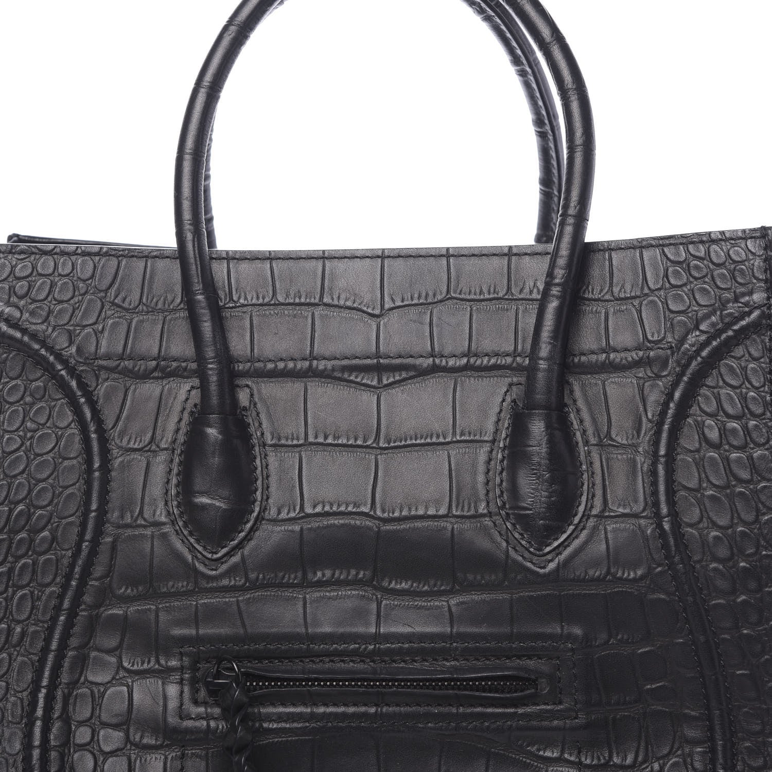 Celine Crocodile Embossed Calfskin Medium Phantom Luggage Black 7 of 9