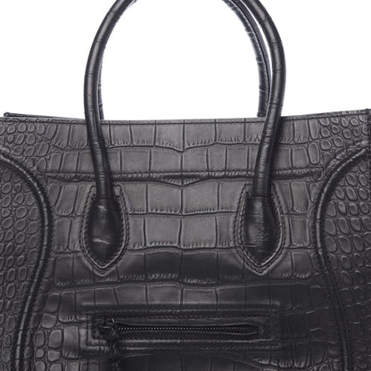 Celine Crocodile Embossed Calfskin Medium Phantom Luggage Black 7 of 9