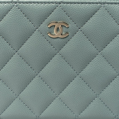 Chanel Caviar Quilted Large Gusset Zip Around Wallet Light Blue 9 of 10