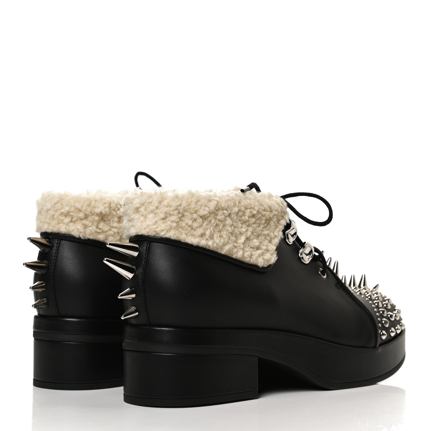 Gucci Calfskin Faux Shearling Studded Victor Ankle Boots 37.5 Black Mystic White 4 of 10