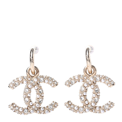 Chanel Crystal Pearl Caviar CC Drop Earrings Gold 1 of 4