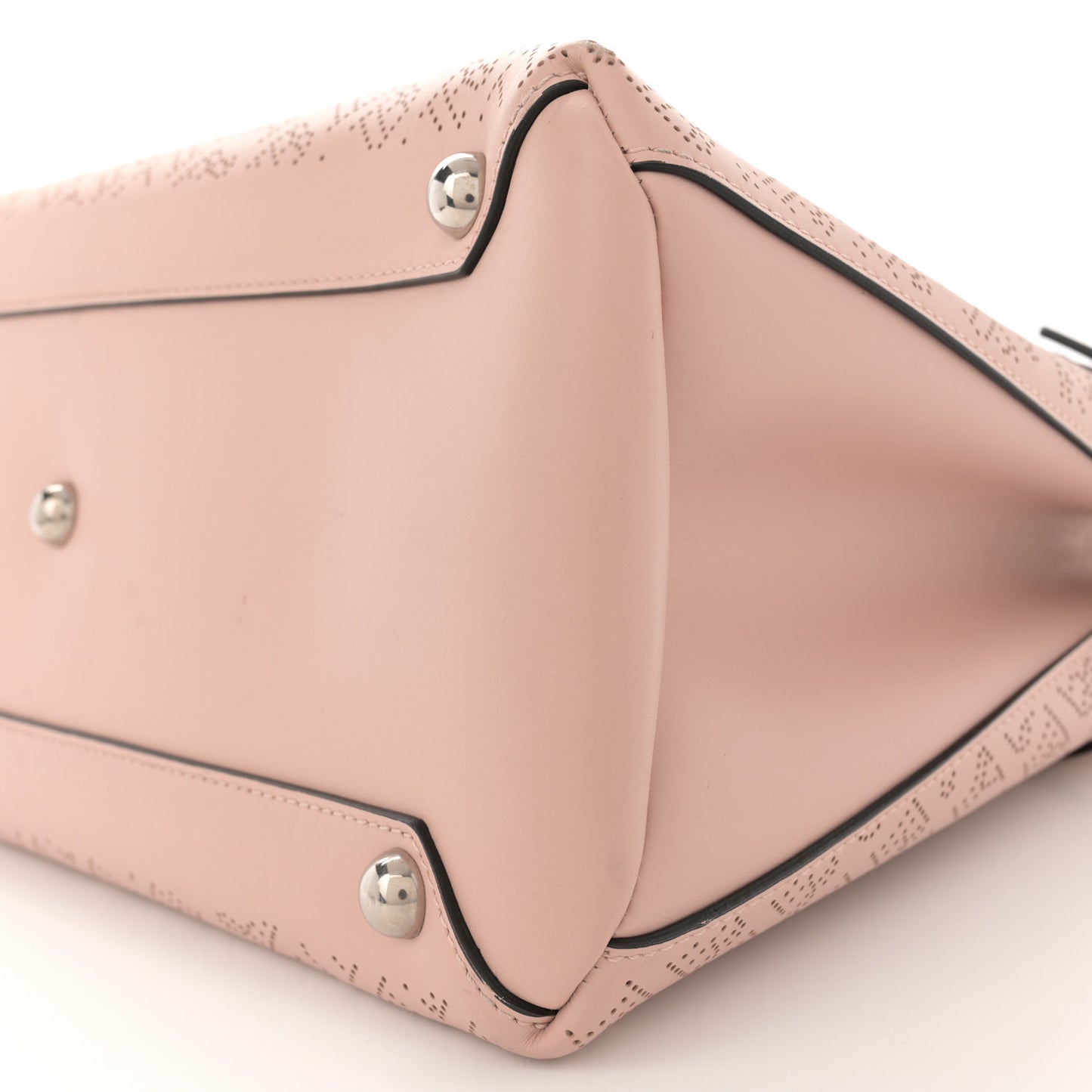 Calfskin Perforated Medium Banner Tote Pale Fawn Pink