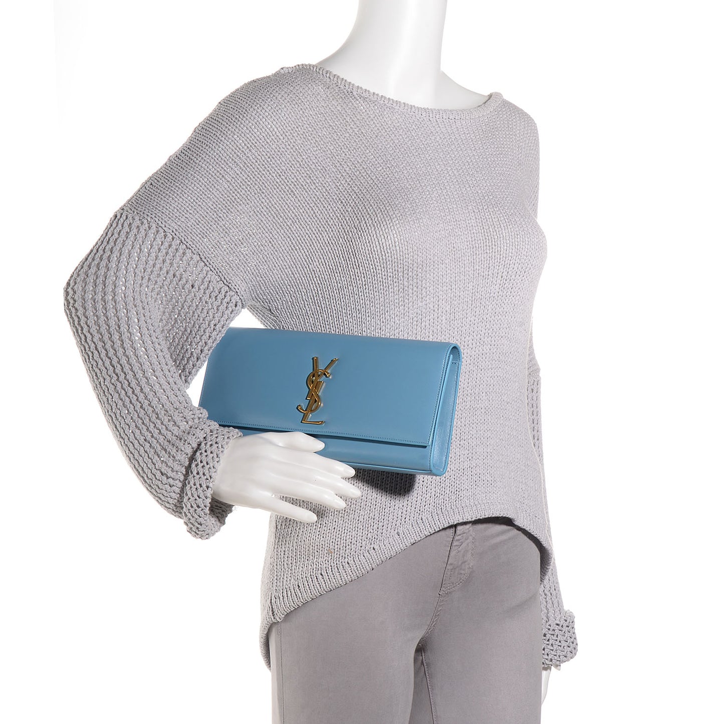 Calfskin Classic Monogram Clutch Ice Blue