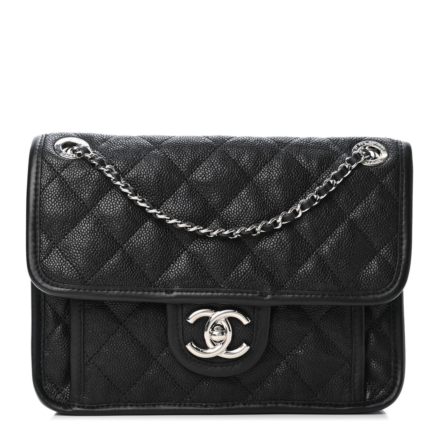 Caviar Quilted Mini French Riviera Flap Black