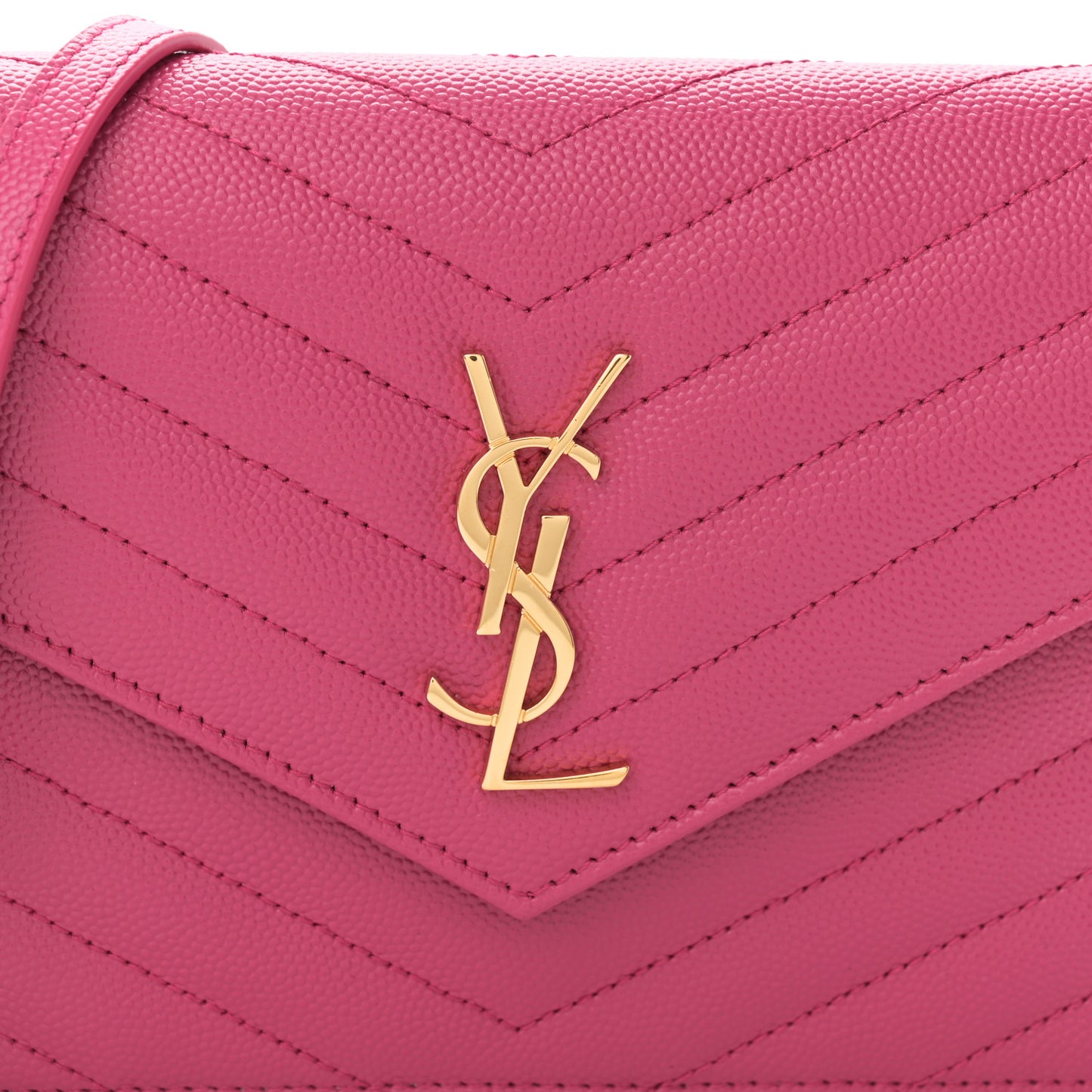 Grain De Poudre Matelasse Chevron Monogram Envelope Chain Wallet Fresh Fuchsia