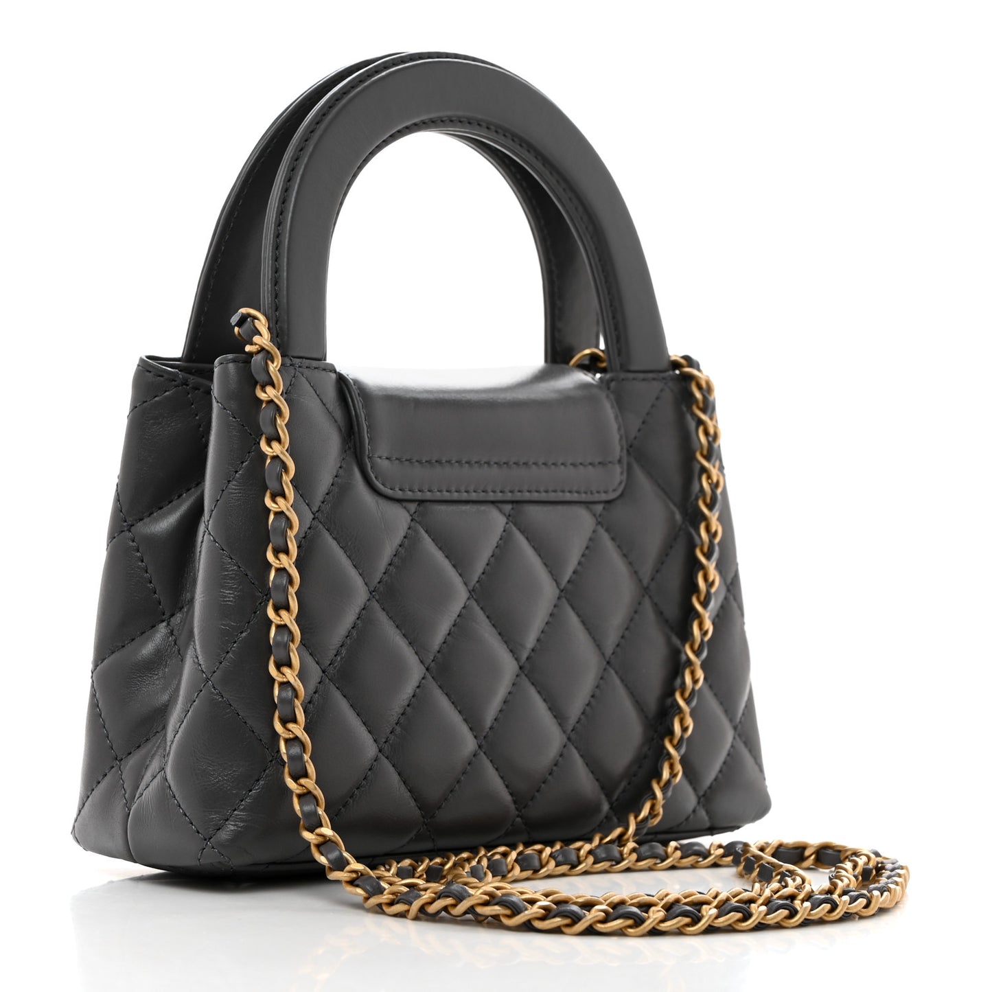 Shiny Aged Calfskin Quilted Nano Kelly Shopper Grey