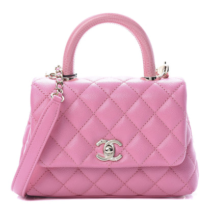 Chanel Caviar Quilted Lizard Embossed Extra Mini Coco Handle Flap Pink 1 of 10