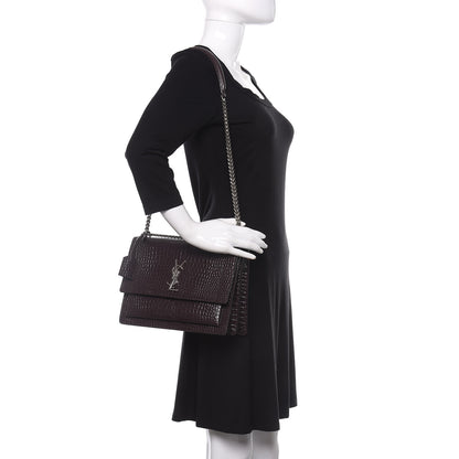 Saint Laurent Calfskin Crocodile Embossed Medium Monogram Sunset Brown 2 of 12