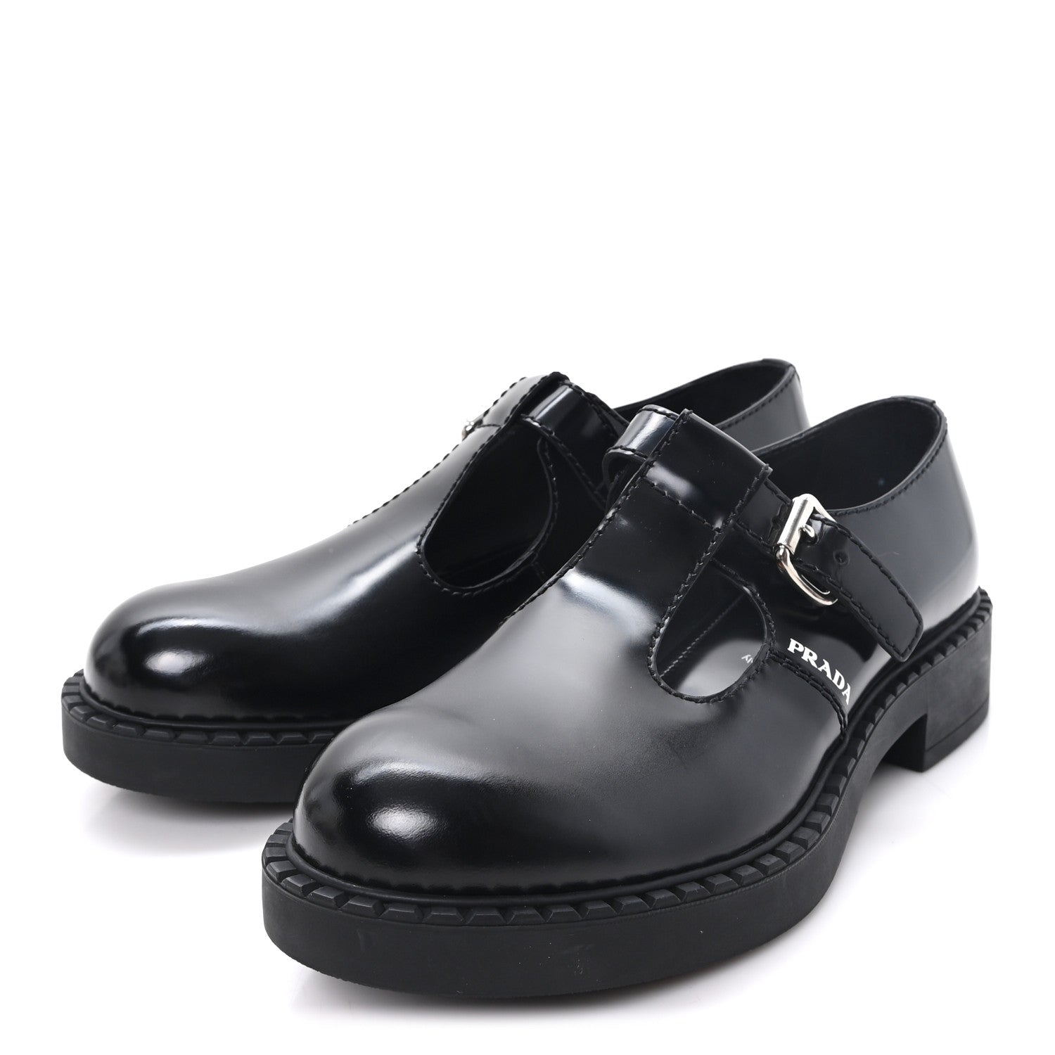 Prada Spazzolato Mens Mary Jane T Strap 40mm Loafers 9 Black 4 of 10