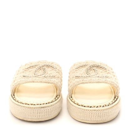 Chanel Wool Alpaca Chain CC Slide Sandals  39 Ivory 3 of 10