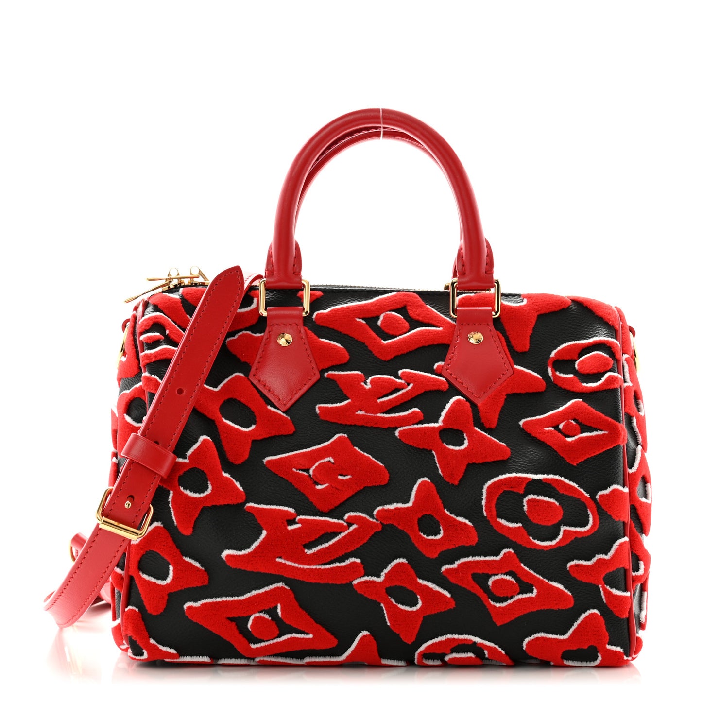 X UF Tufted Monogram Speedy Bandouliere 25 Black Red
