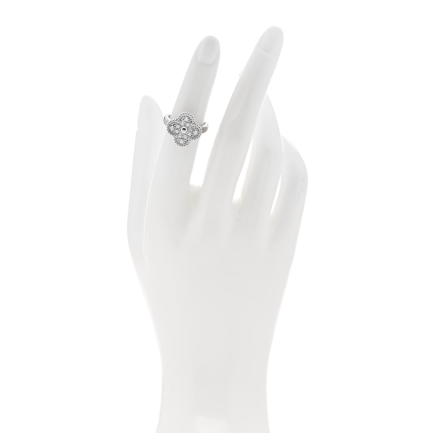 18K White Gold Diamond Vintage Alhambra Ring 48 4.5