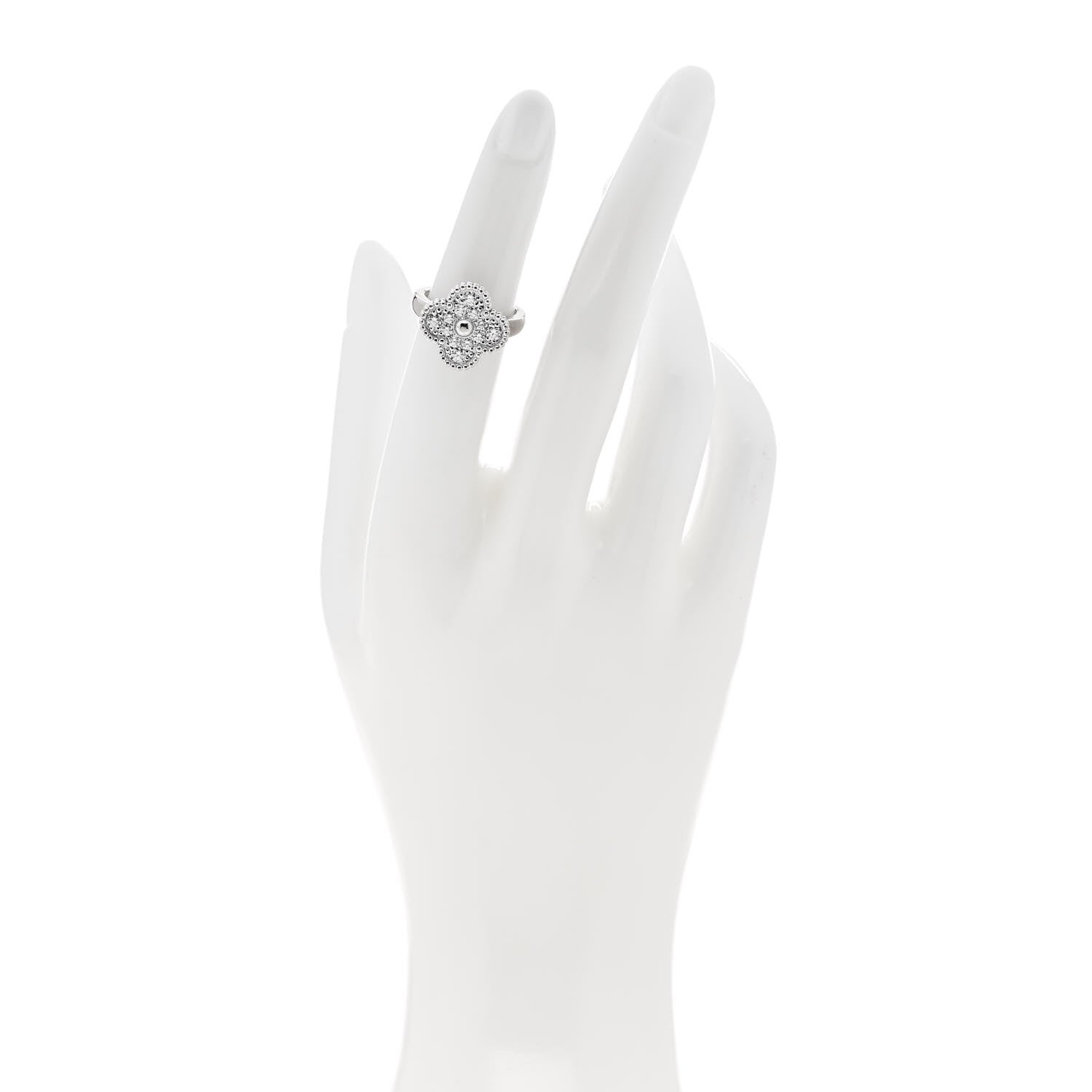 Van Cleef & Arpels 18K White Gold Diamond Vintage Alhambra Ring 48 4.5 2 of 6