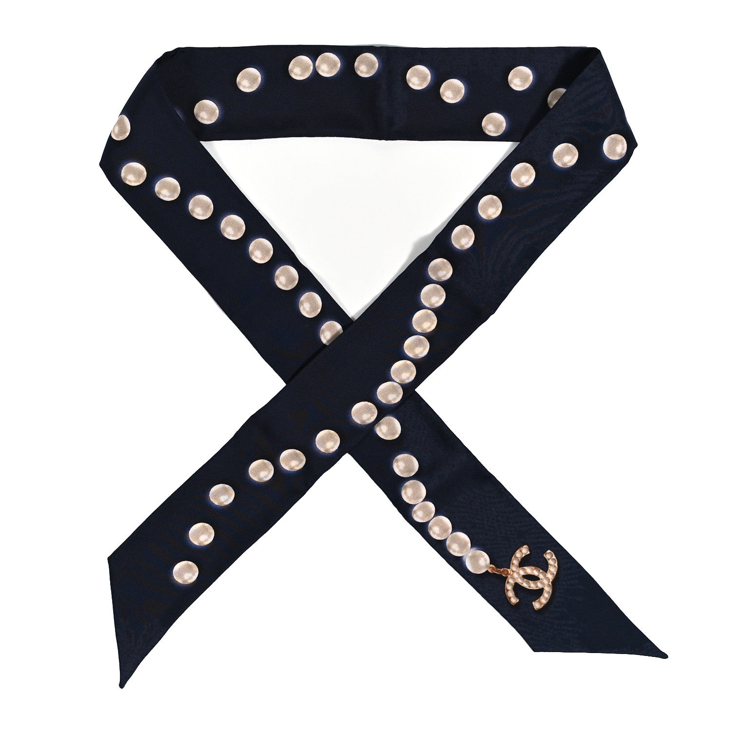 Chanel Silk Pearl CC Slim Bandeau Scarf Dark Navy 1 of 4