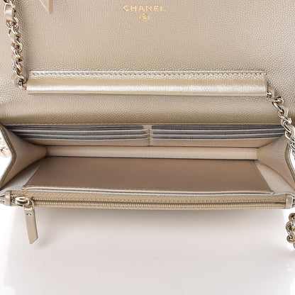 Chanel Pearly Caviar Quilted Wallet On Chain WOC Light Gold 5 of 11