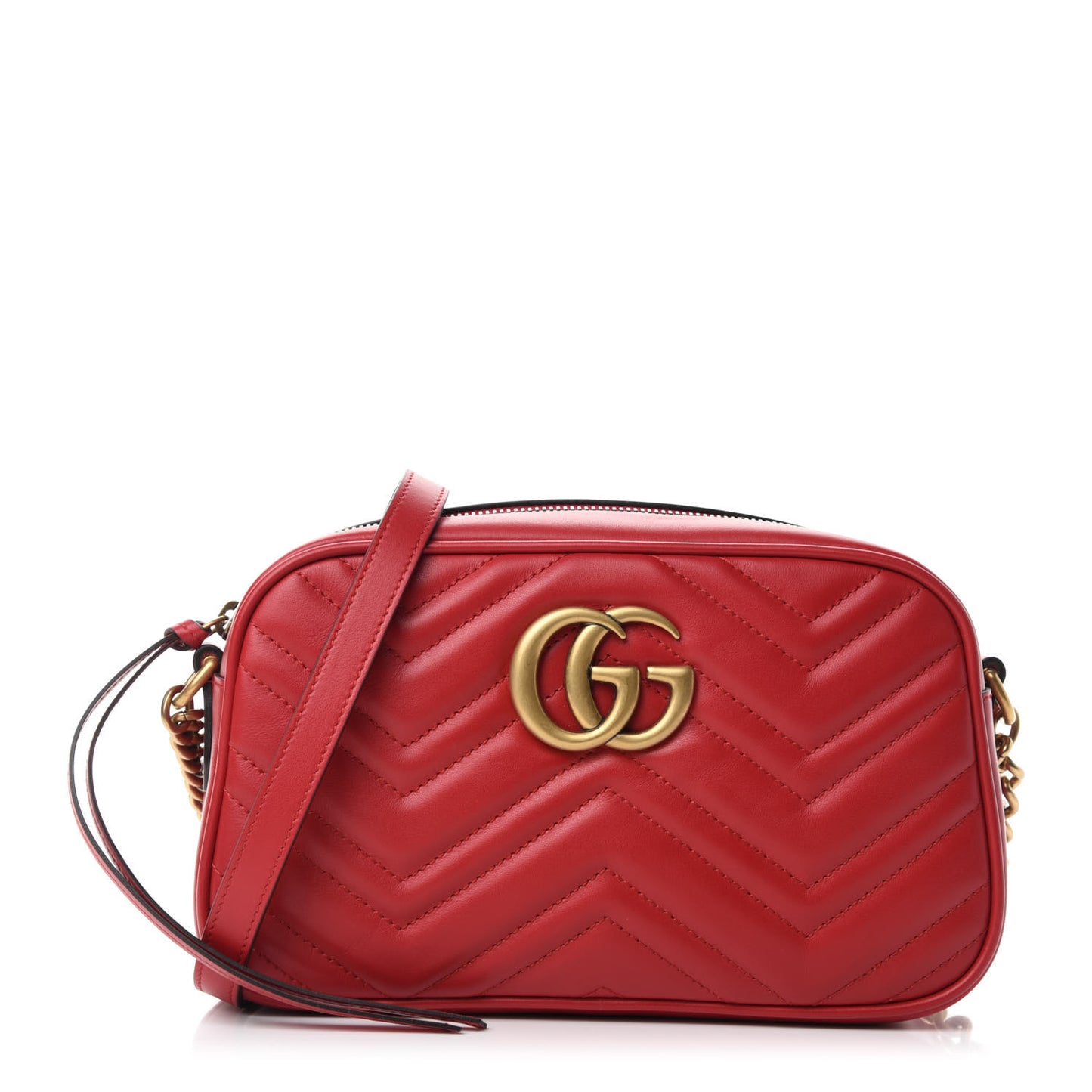 Calfskin Matelasse Small GG Marmont Chain Shoulder Bag Hibiscus Red