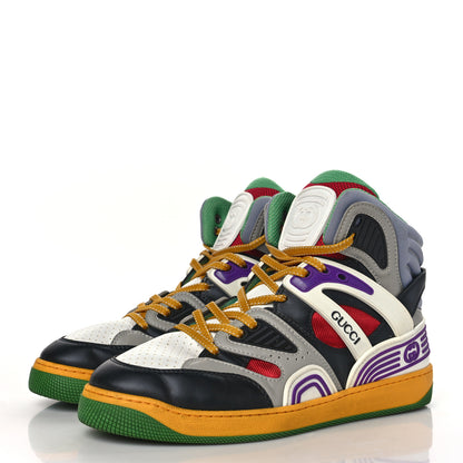 Gucci Evolution Fabric Mens Basket High Top Sneakers 6.5 Black Great White Grey Sky Hibiscus Red 3 of 8