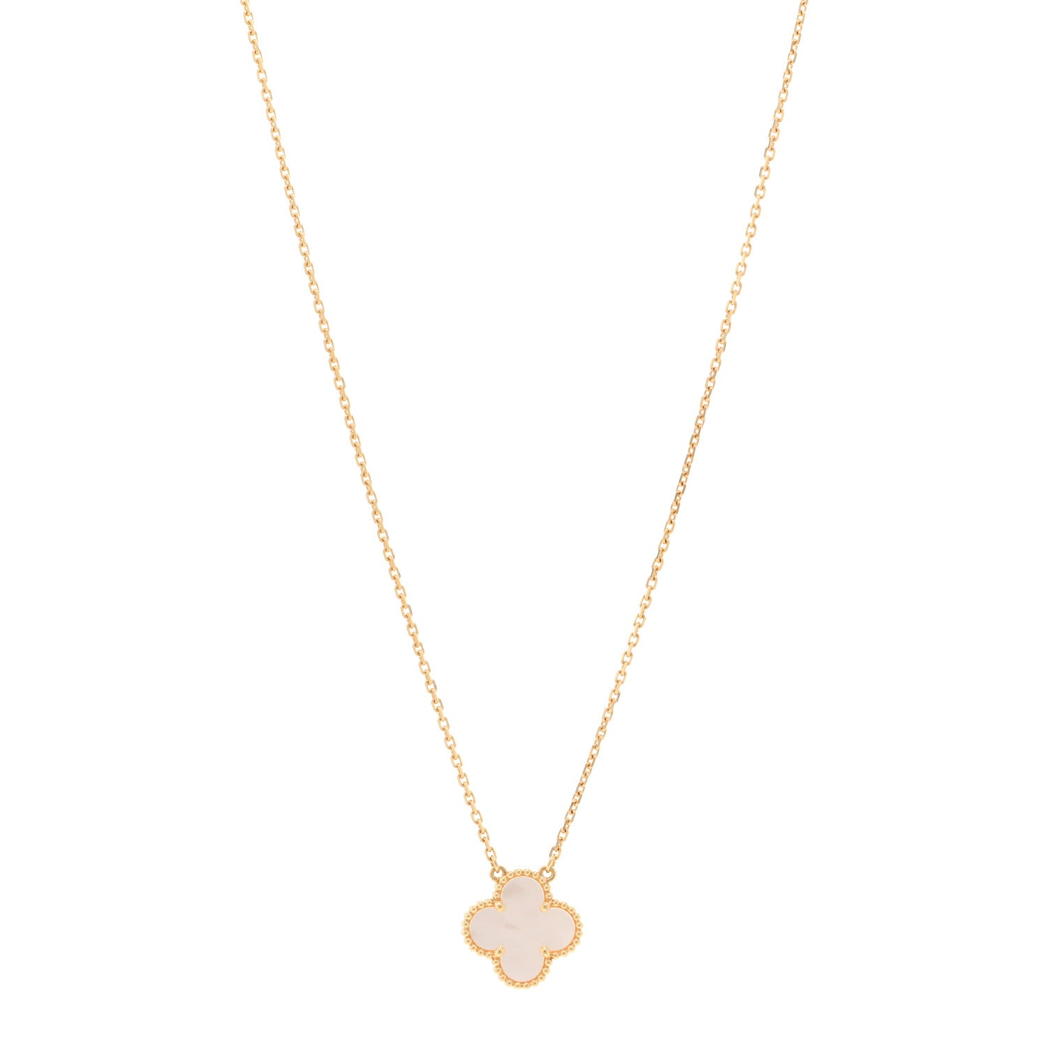 Van Cleef & Arpels 18K Yellow Gold Mother of Pearl Vintage Alhambra Pendant Necklace 1 of 5
