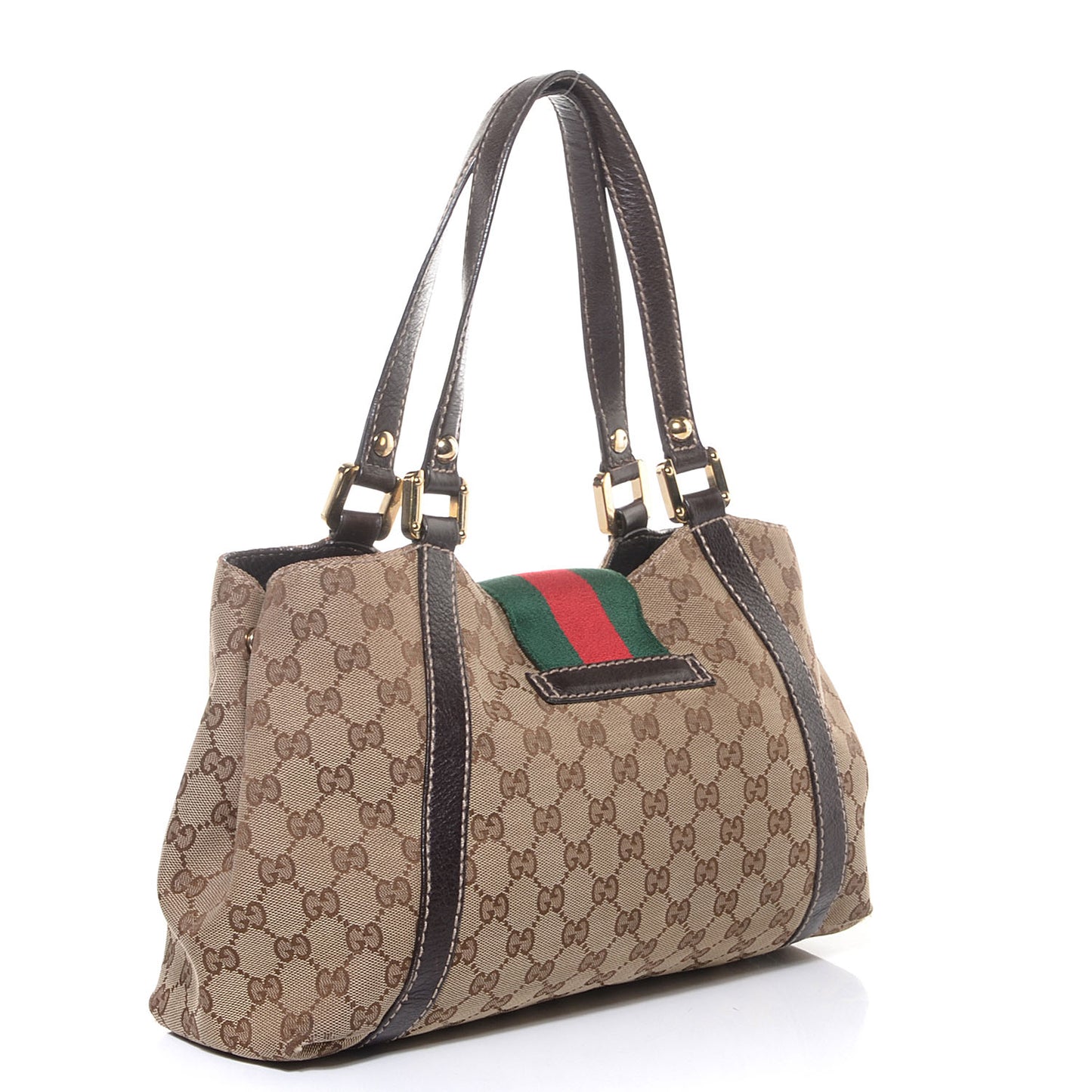 Monogram Medium New Ladies Web Tote Dark Brown