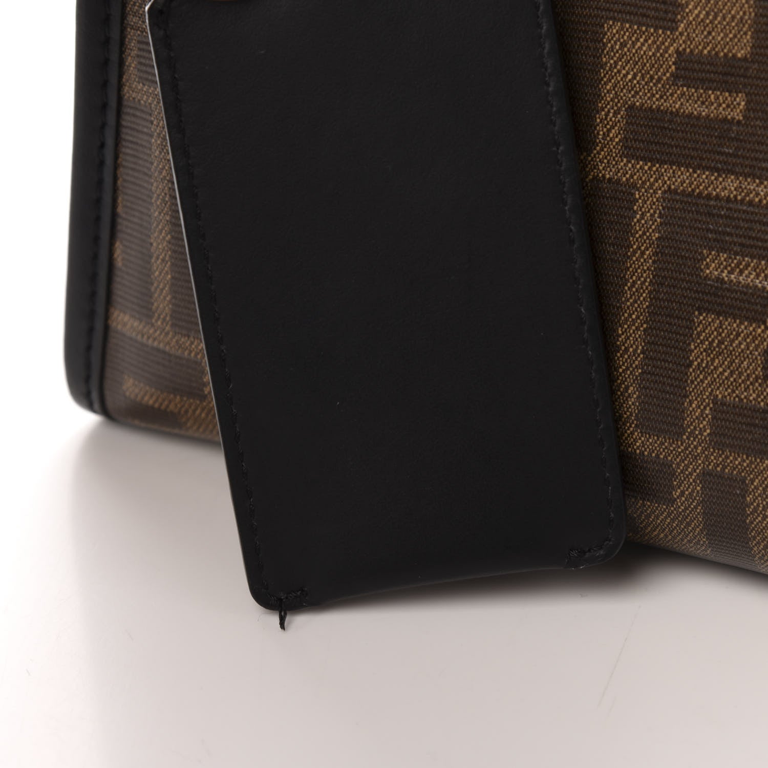 Fendi Glazed Fabric Vitello Century FF 1974 Stamp Patch Mini Peekaboo Defender Cover Mogano Panna Black 9 of 10