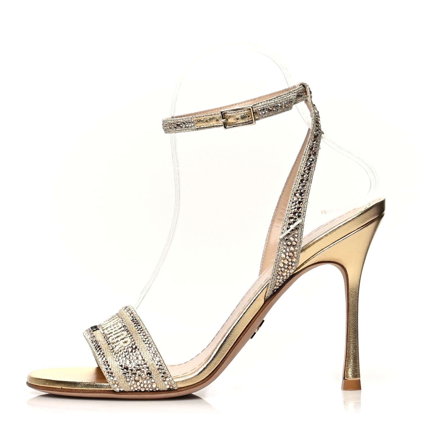 Laminated Calfskin Crystal Embroidered Dway 100mm Sandals 37.5 Gold