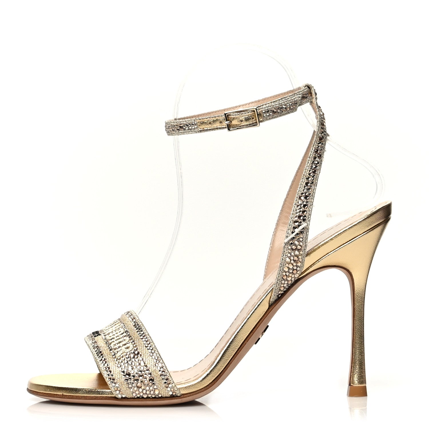Christian Dior Laminated Calfskin Crystal Embroidered Dway 100mm Sandals 37.5 Gold 1 of 7