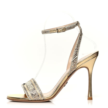 Christian Dior Laminated Calfskin Crystal Embroidered Dway 100mm Sandals 37.5 Gold 1 of 7
