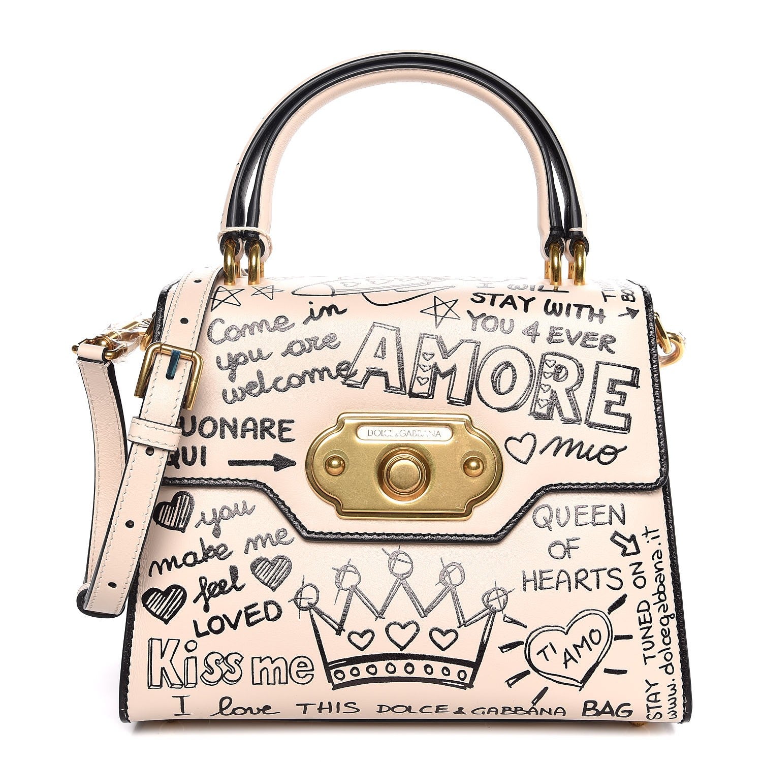 Dolce & Gabbana Calfskin Graffiti Printed Welcome Satchel White Black 1 of 7