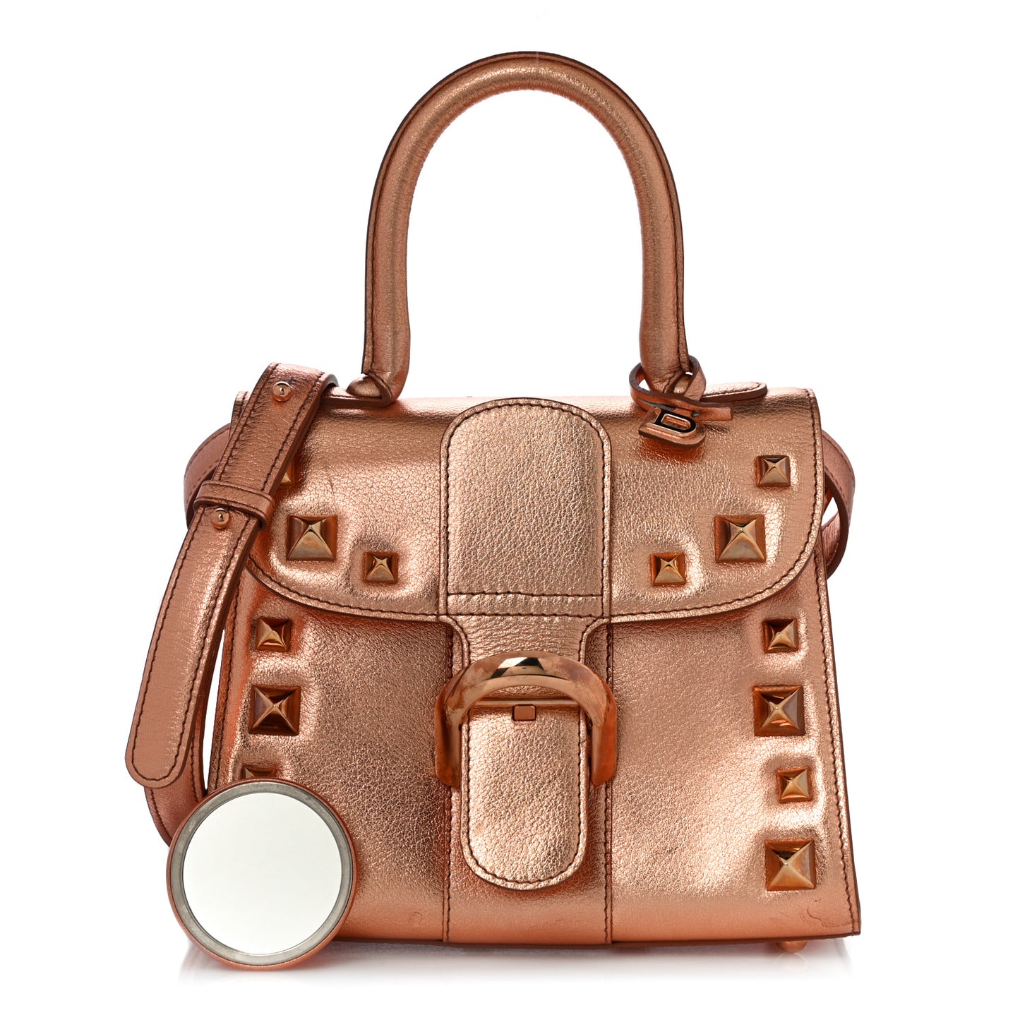 Metallic Calfskin Studded Mini Brillant Satchel Copper
