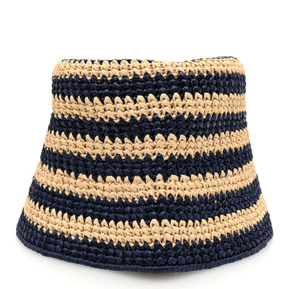 Prada Raffia Striped Logo Embroidered Womens Bucket Hat M Naturale Baltico 4 of 7