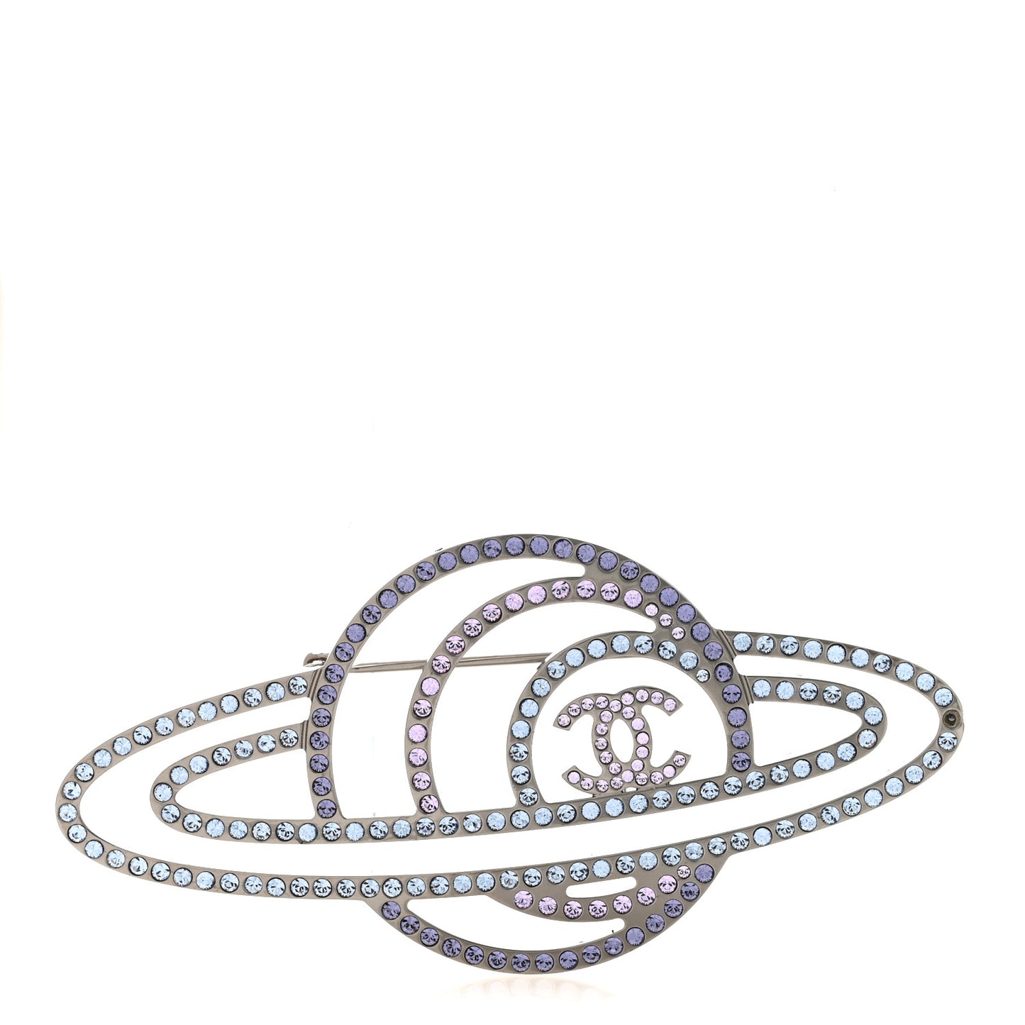 Crystal CC Planet Brooch Purple Light Blue Silver