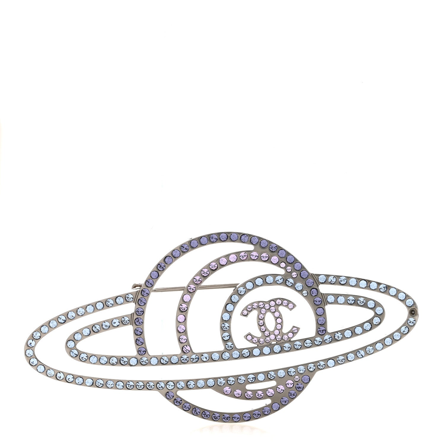 Chanel Crystal CC Planet Brooch Purple Light Blue Silver 1 of 5