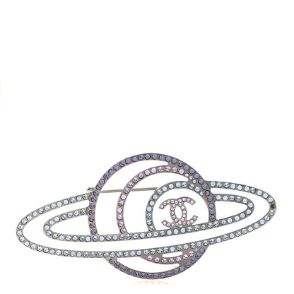 Chanel Crystal CC Planet Brooch Purple Light Blue Silver 1 of 5