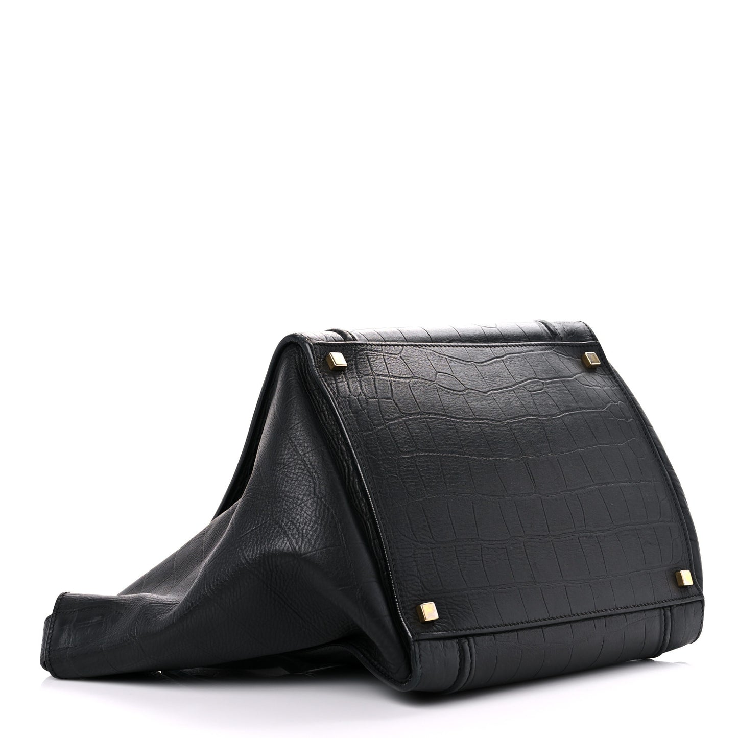 Crocodile Embossed Calfskin Large Phantom Luggage Black