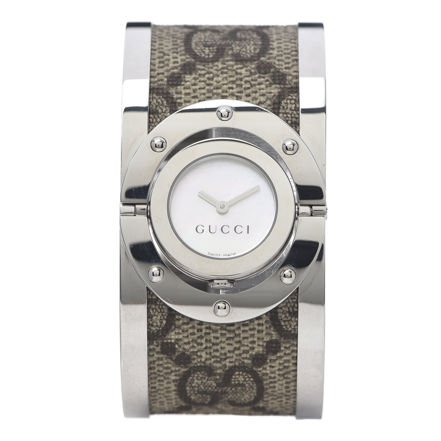 Gucci Stainless Steel Canvas Mother of Pearl 33mm Twirl Monogram Quartz Watch 1 of 8