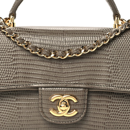Chanel Calfskin Lizard Embossed Top Handle Long Clutch With Chain Dark Khaki 9 of 12