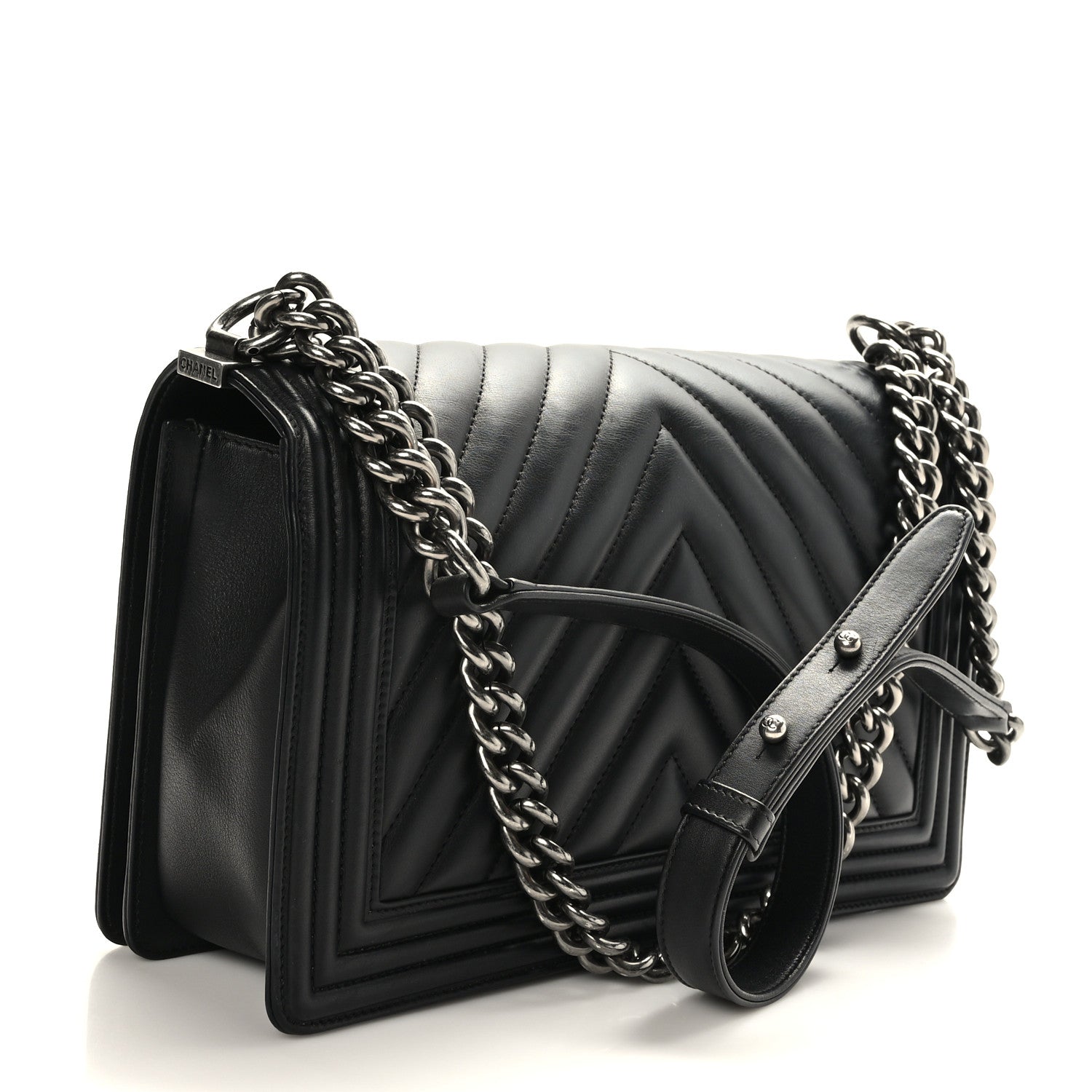 Chanel Lambskin Chevron Quilted New Medium Boy Flap Black 3 of 10