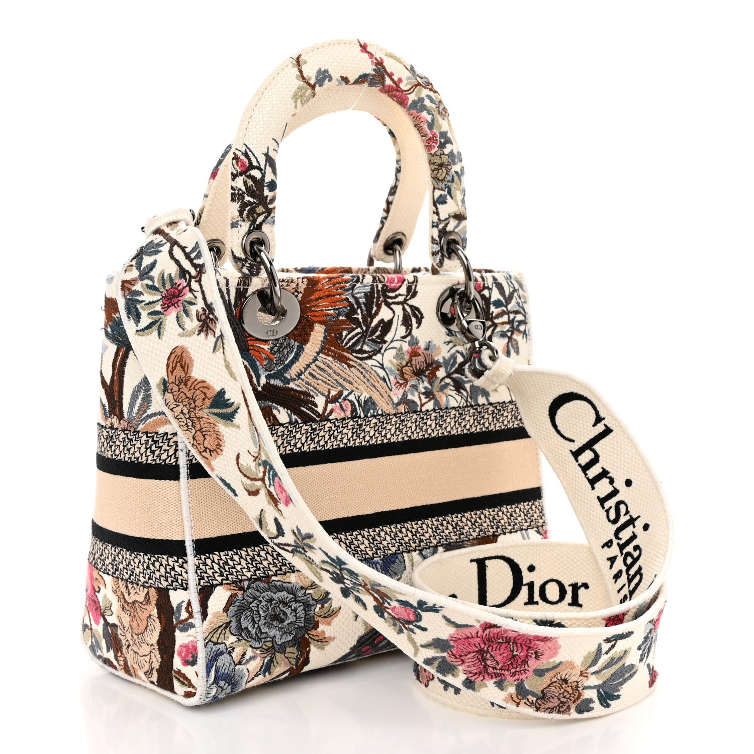 Christian Dior Canvas Embroidered Jardin D'Hive Medium Lady D-Lite Ecru Multicolor 3 of 12