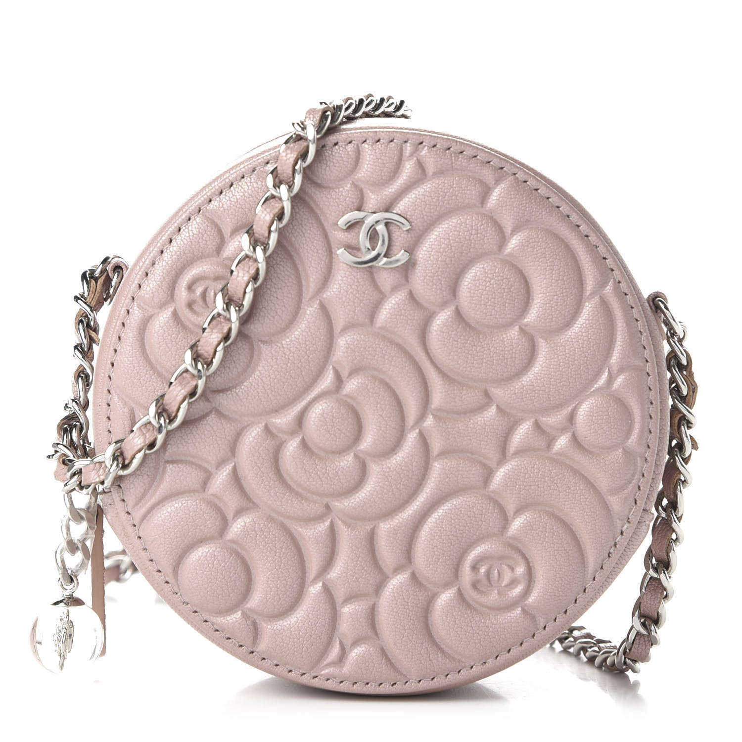 Chanel Goatskin Camellia Quilted Round Clutch With Chain Light Pink 1 of 11