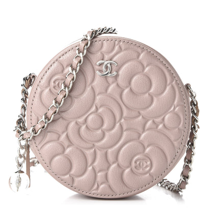 Chanel Goatskin Camellia Quilted Round Clutch With Chain Light Pink 1 of 11