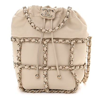Chanel Lambskin Bucket Chain Drawstring Bag Beige 1 of 10