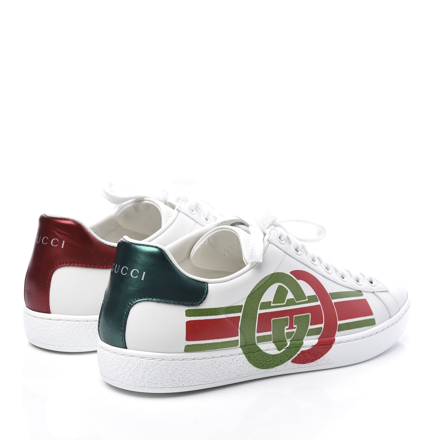 Calfskin Interlocking G Womens New Ace Sneakers 36.5 White Red Flame Green