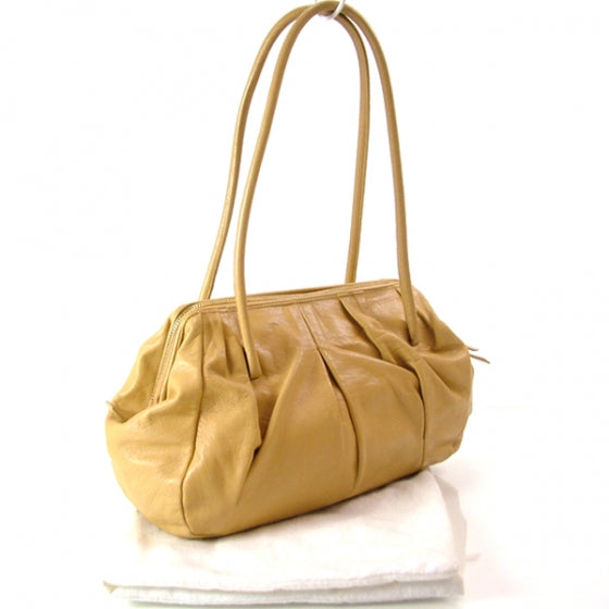 Leather Gathered Tote Camel