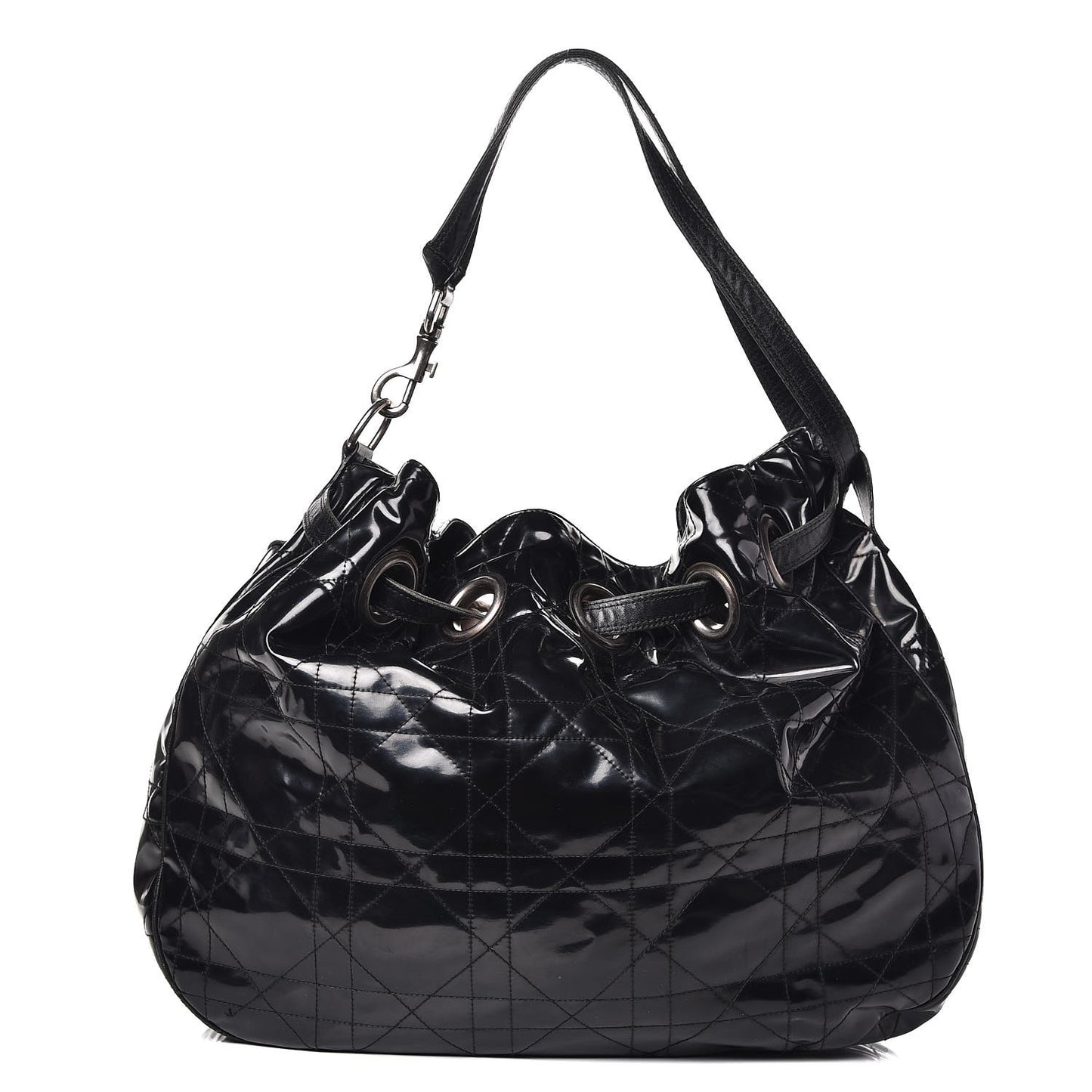 Vinyl Cannage Drawstring Tote Black