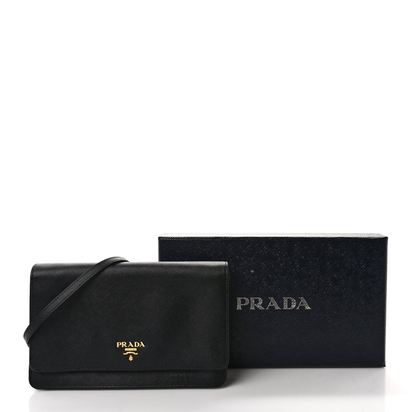 Saffiano Metal Flap Wallet With Strap Black