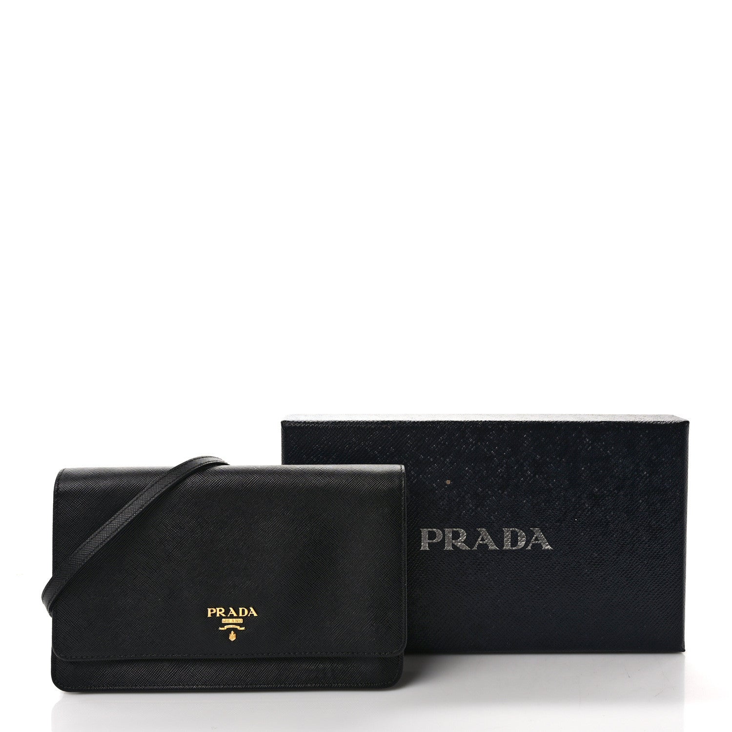 Prada Saffiano Metal Flap Wallet With Strap Black 11 of 11