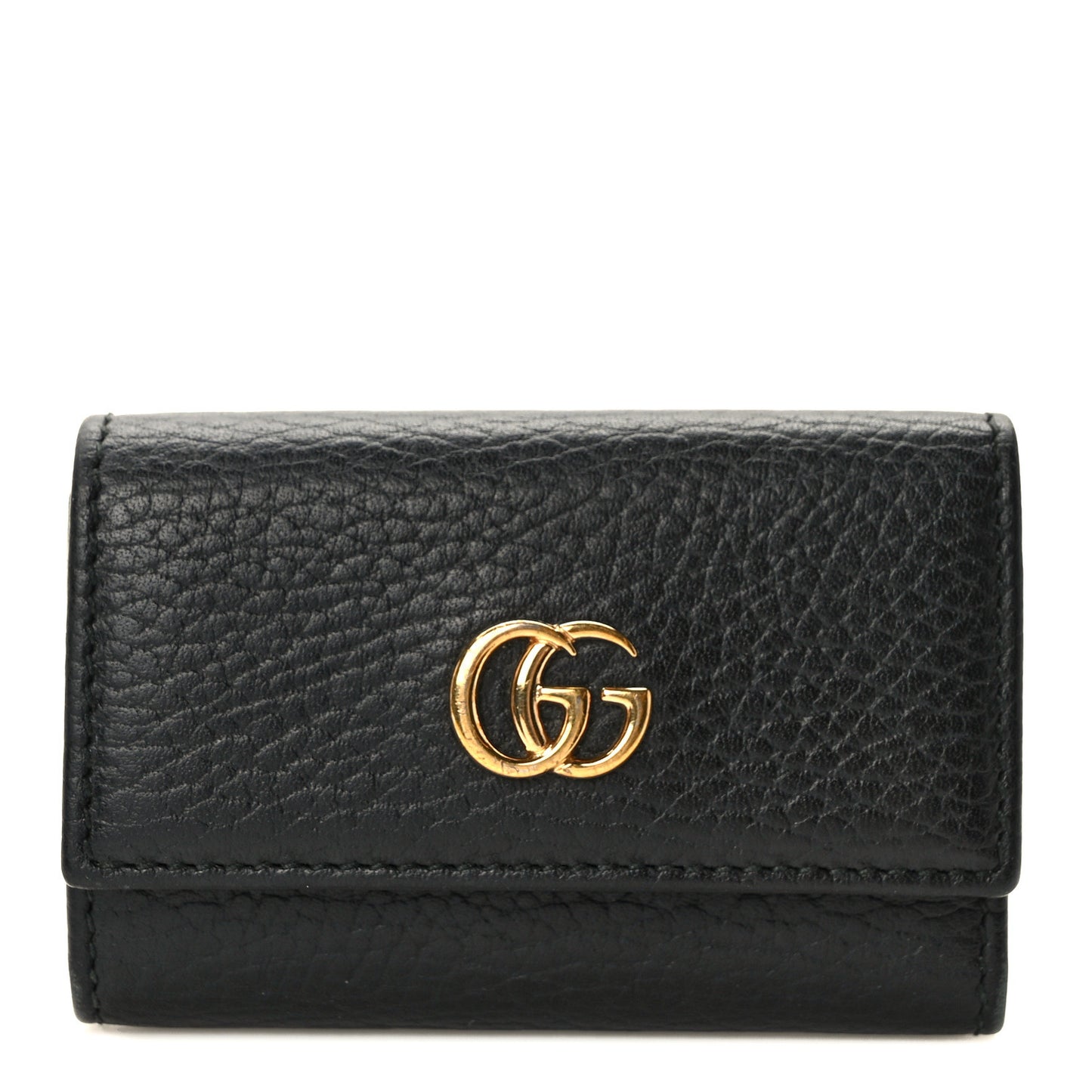 Pebbled Calfskin GG Marmont 6 Key Holder Black
