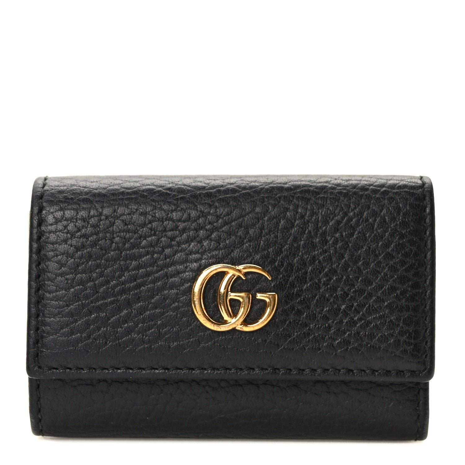 Gucci Pebbled Calfskin GG Marmont 6 Key Holder Black 1 of 8