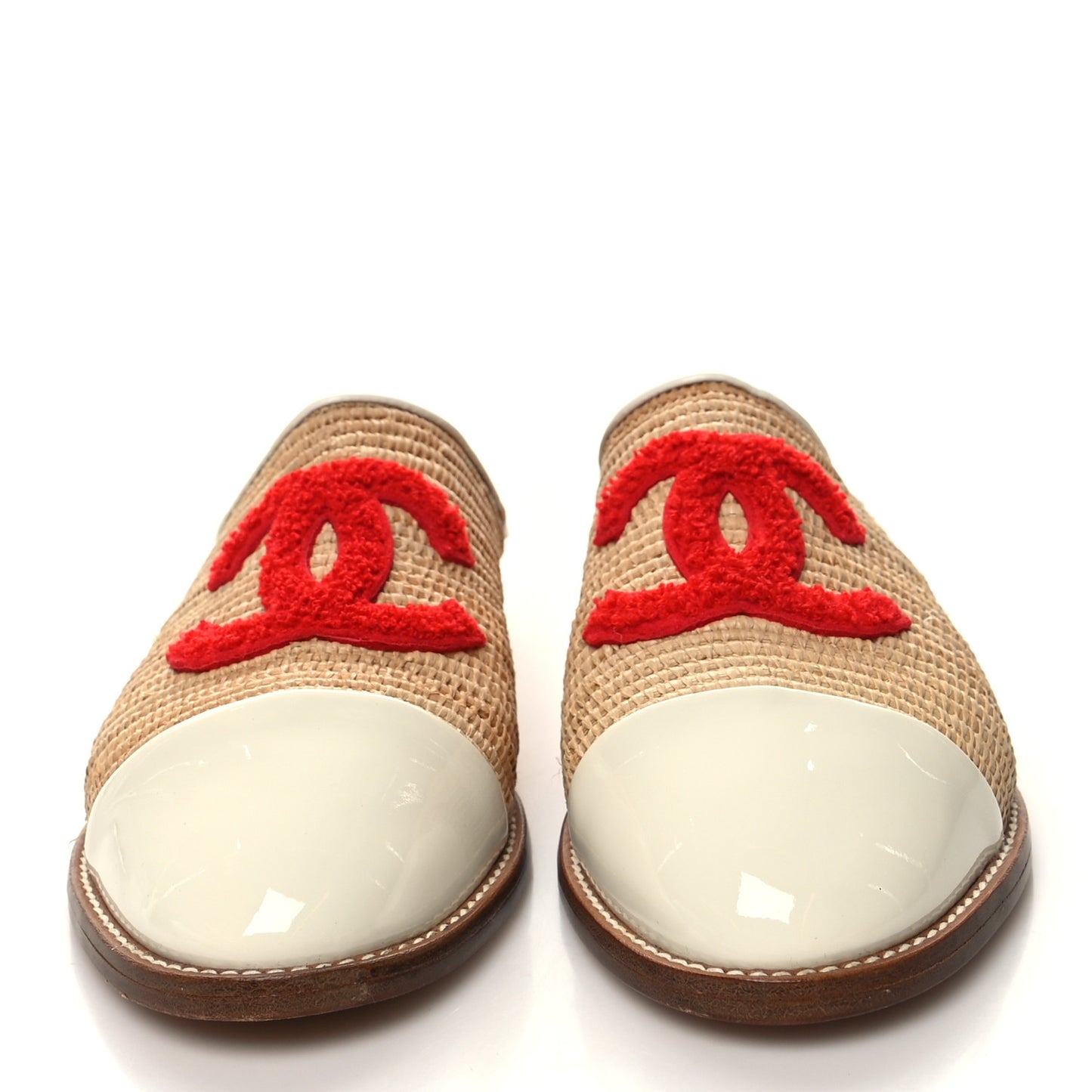 Raffia Patent Calfskin CC Espadrilles 40 Beige White Red