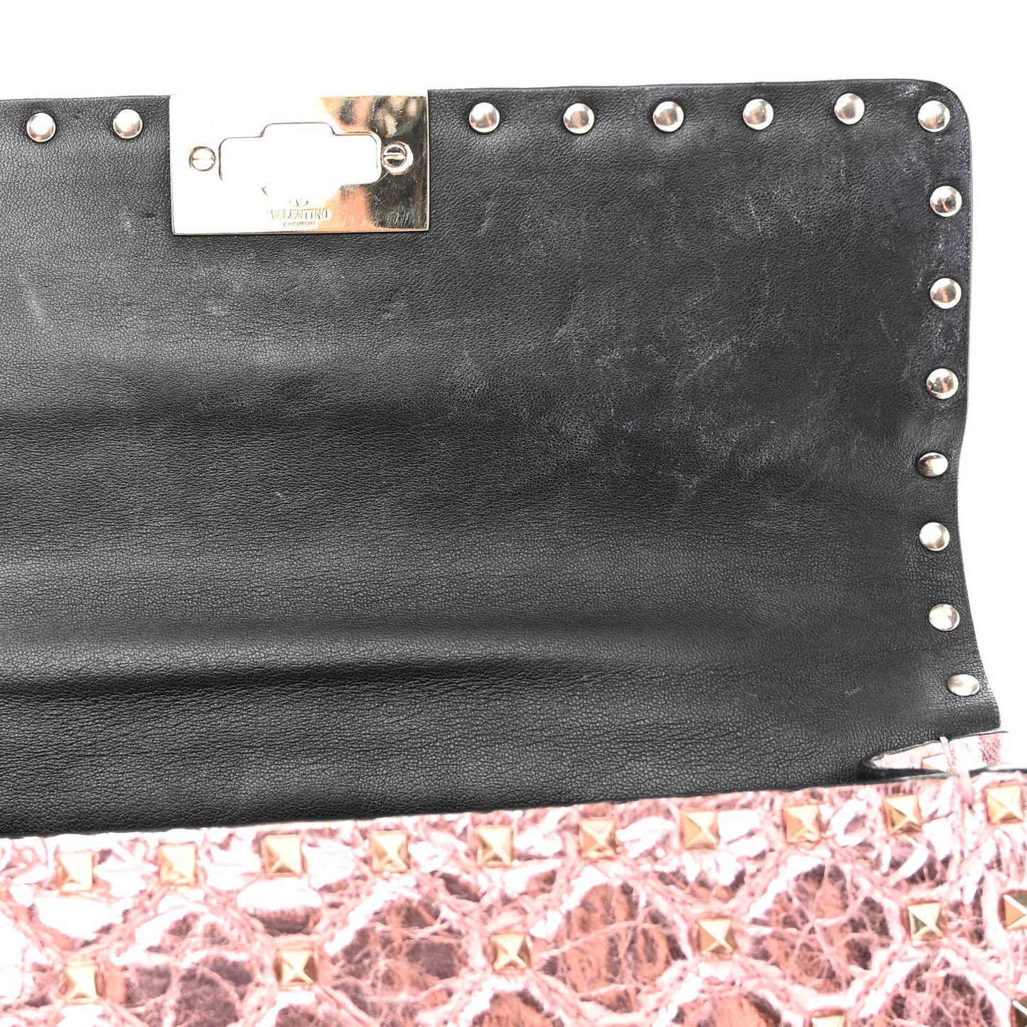 Metallic Wrinkled Lambskin Medium Rockstud Spike Shoulder Bag Lipstick